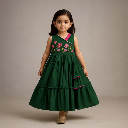 Pre Order: Green Multicolour Floral Embroidered Kurti