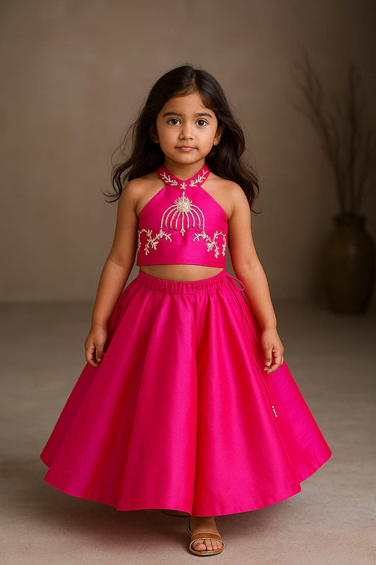 Pre Order: Halter Neck Top With Flared Lehenga