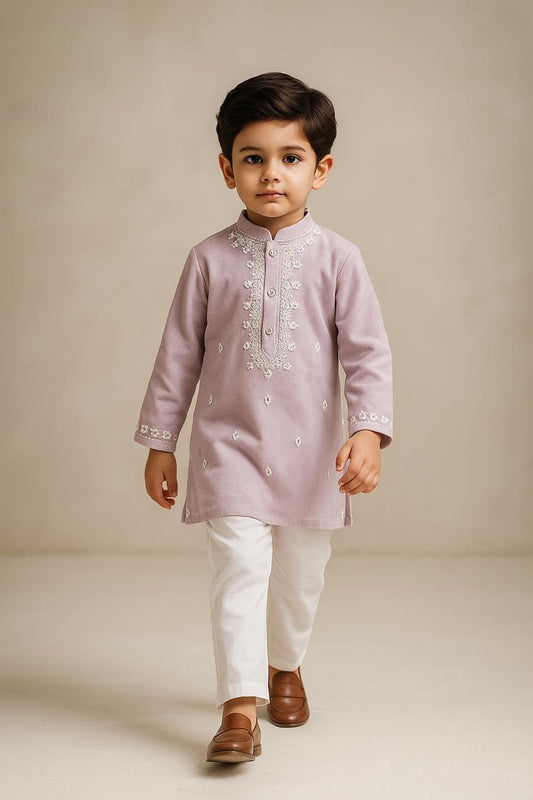 Pre Order: Embroidered Lilac Kurta With Pyjama