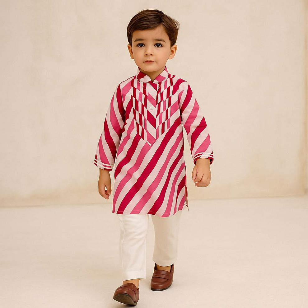 Pre Order: Striped Printed Kurta And Pyjama