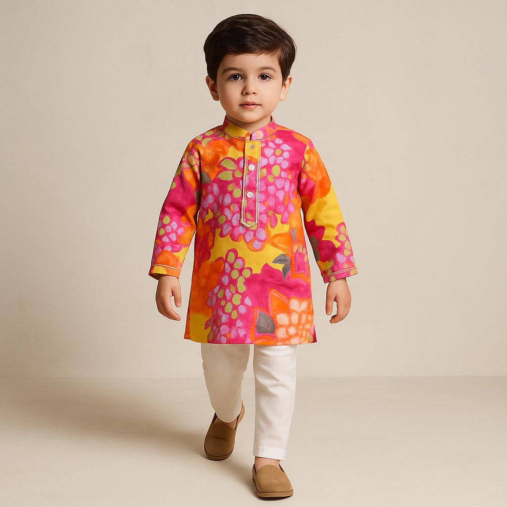 Pre Order: Floral Printed Multicoloured Kurta With Pyjama