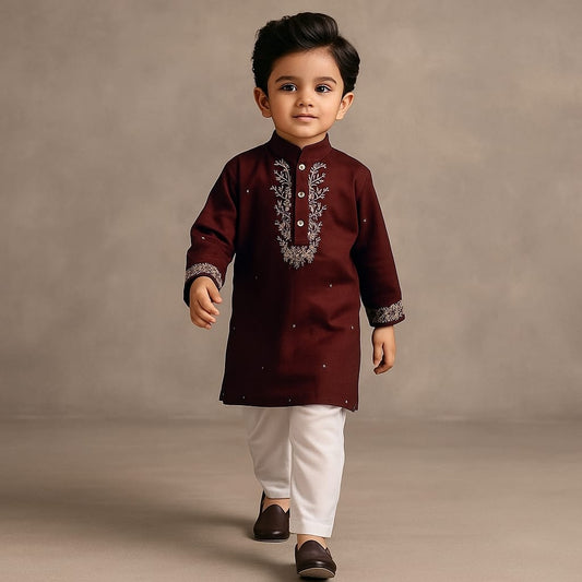 Pre Order: Maroon Faux Mirror Work Kurta With Pyjama