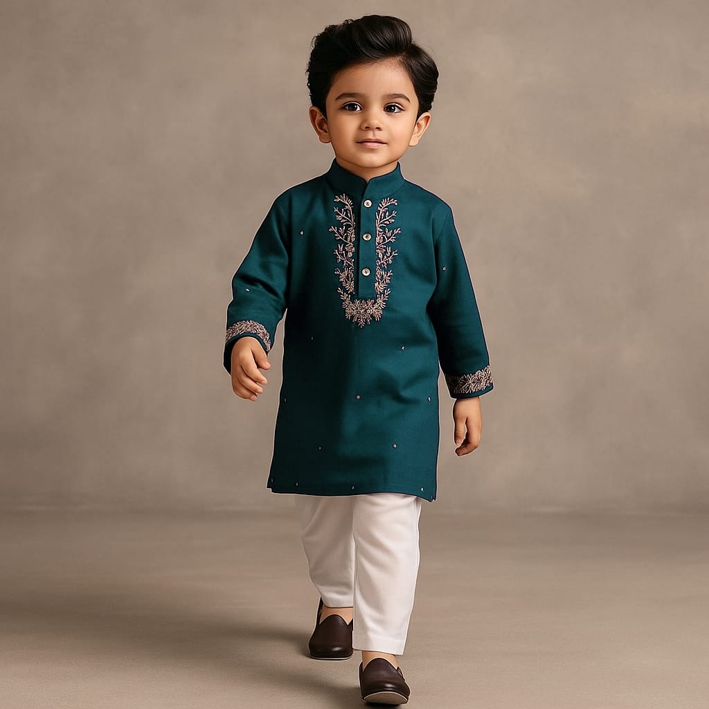 Pre Order: Rama Faux Mirror Work Kurta With Pyjama