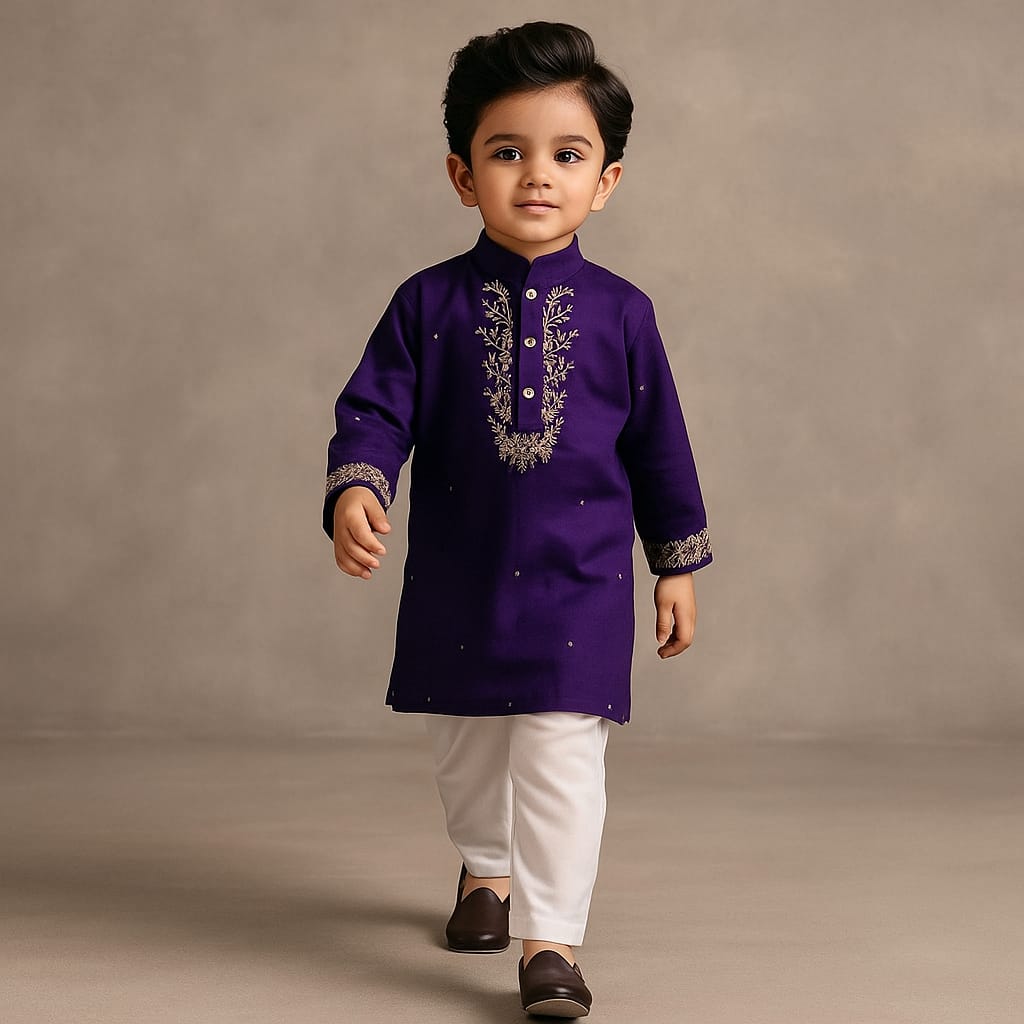 Pre Order: Purple Faux Mirror Work Kurta With Pyjama
