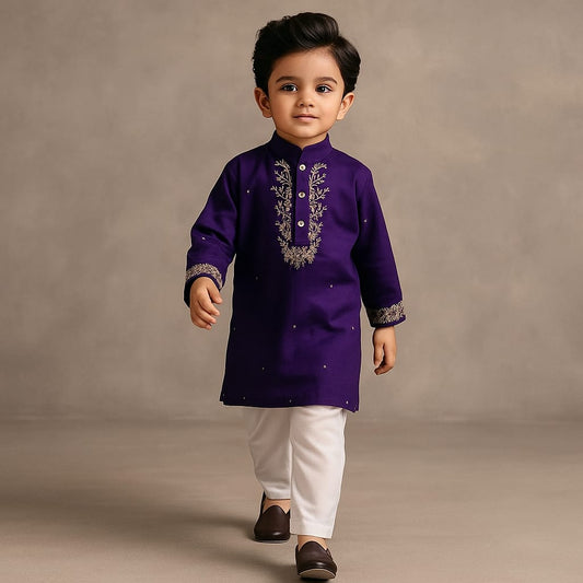 Pre Order: Purple Faux Mirror Work Kurta With Pyjama