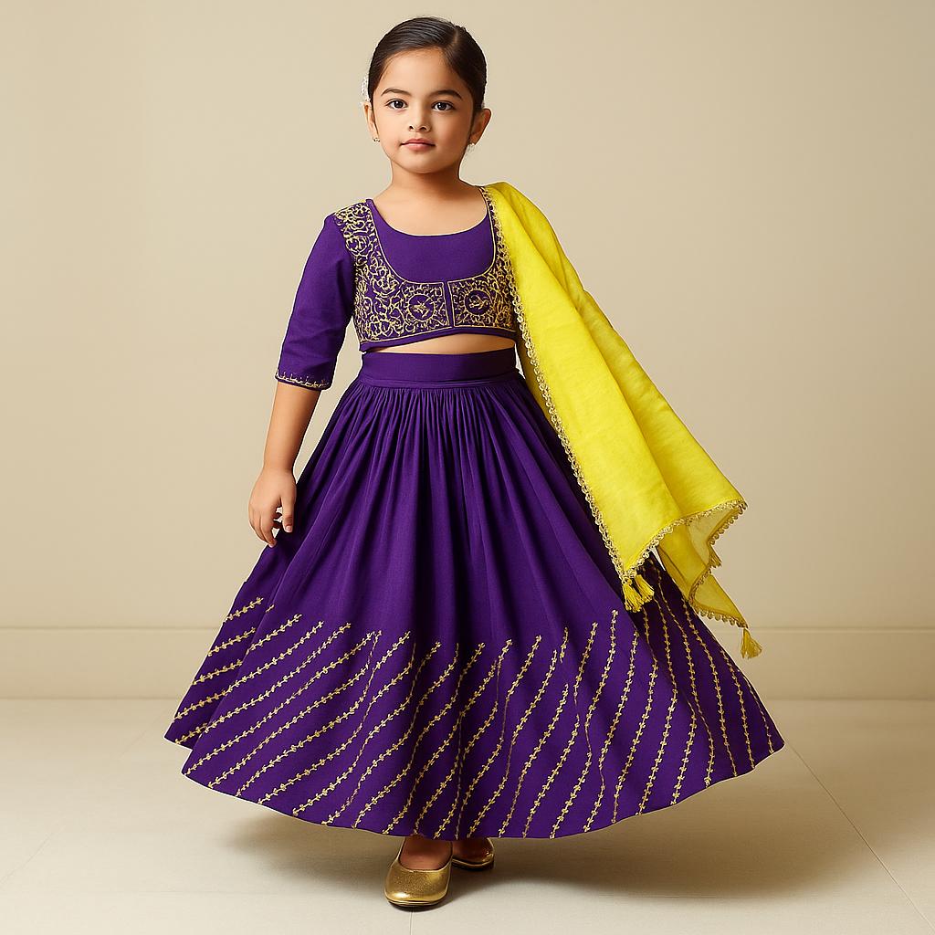 Pre Order: Purple Top And Embroidered Jacket With Lehenga And Dupatta