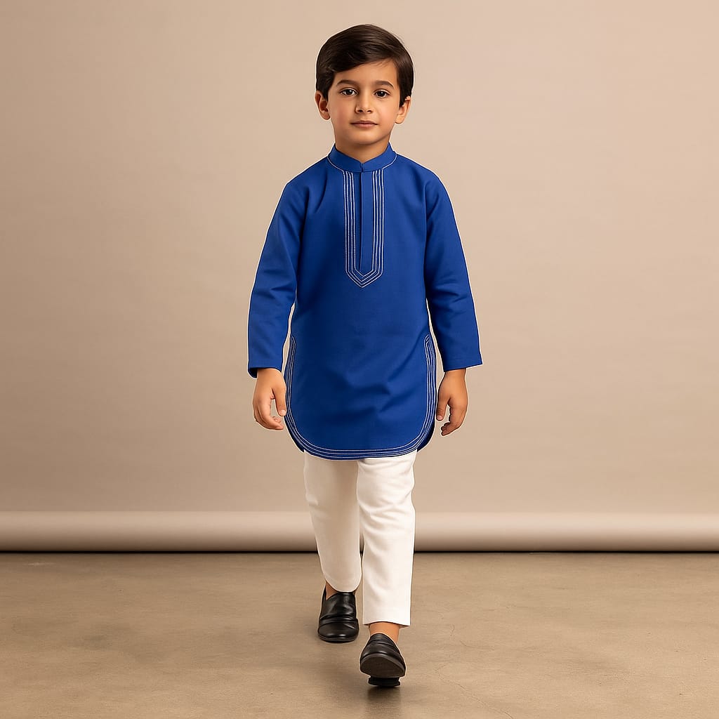 Pre Order: Blue Kurta With Stylish Hem And Pyjama