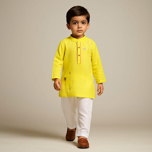 Pre Order: Embellished Yellow Kurta And Pyjama