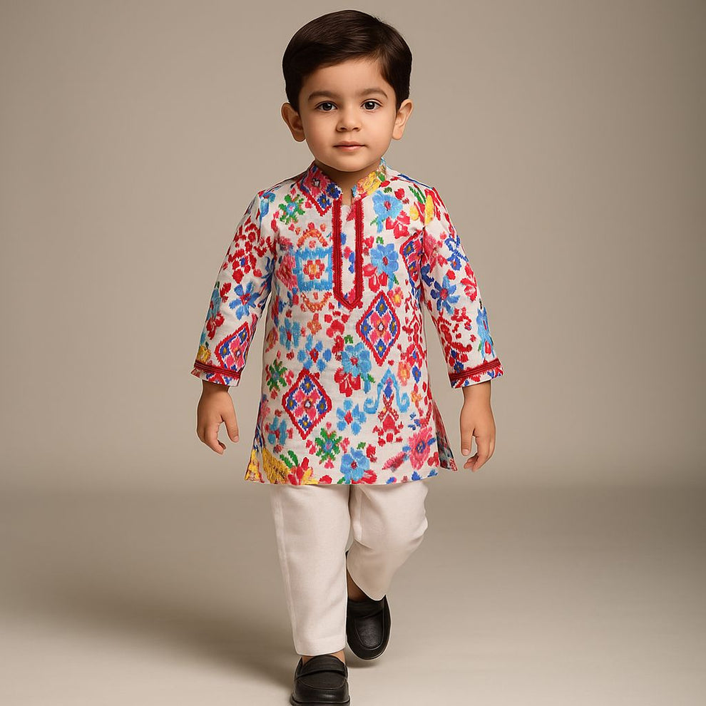 Pre Order: Printed Multicolour Kurta And Pyjama