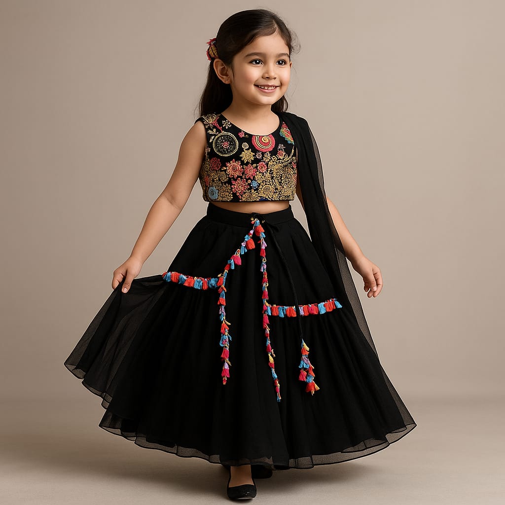 Pre Order: Multicoloured Embroidered Top And Lehenga