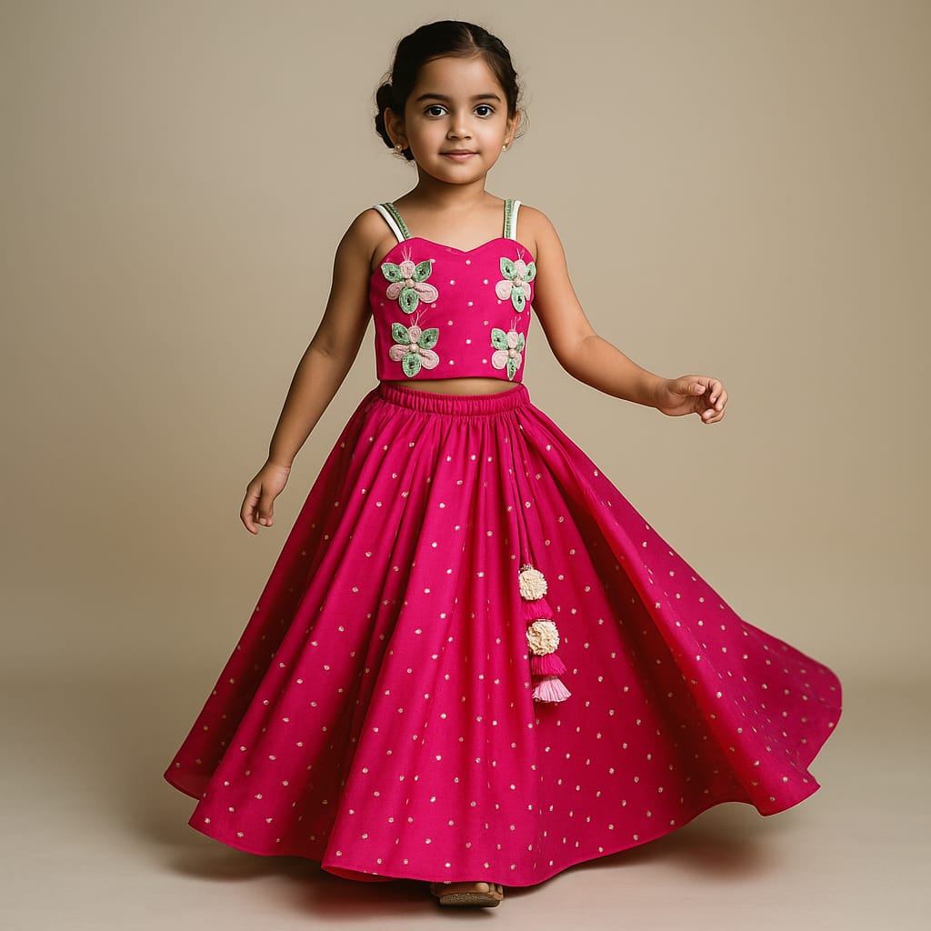 Pre Order: Pink Embroidered Strappy Top And Lehenga