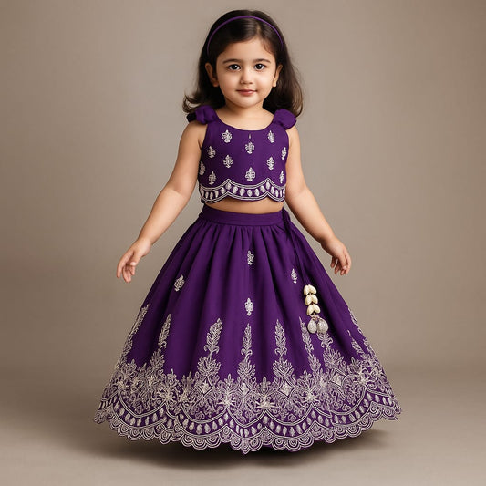 Pre Order: Purple Embroidered Top And Lehenga