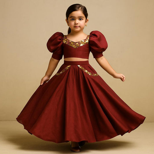 Pre Order: Maroon Embellished Top And Lehenga