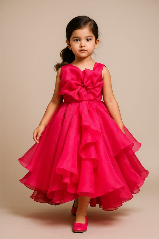 Pre Order: Flower Adorned Stylish And Asymmetrical Ruffle Gown