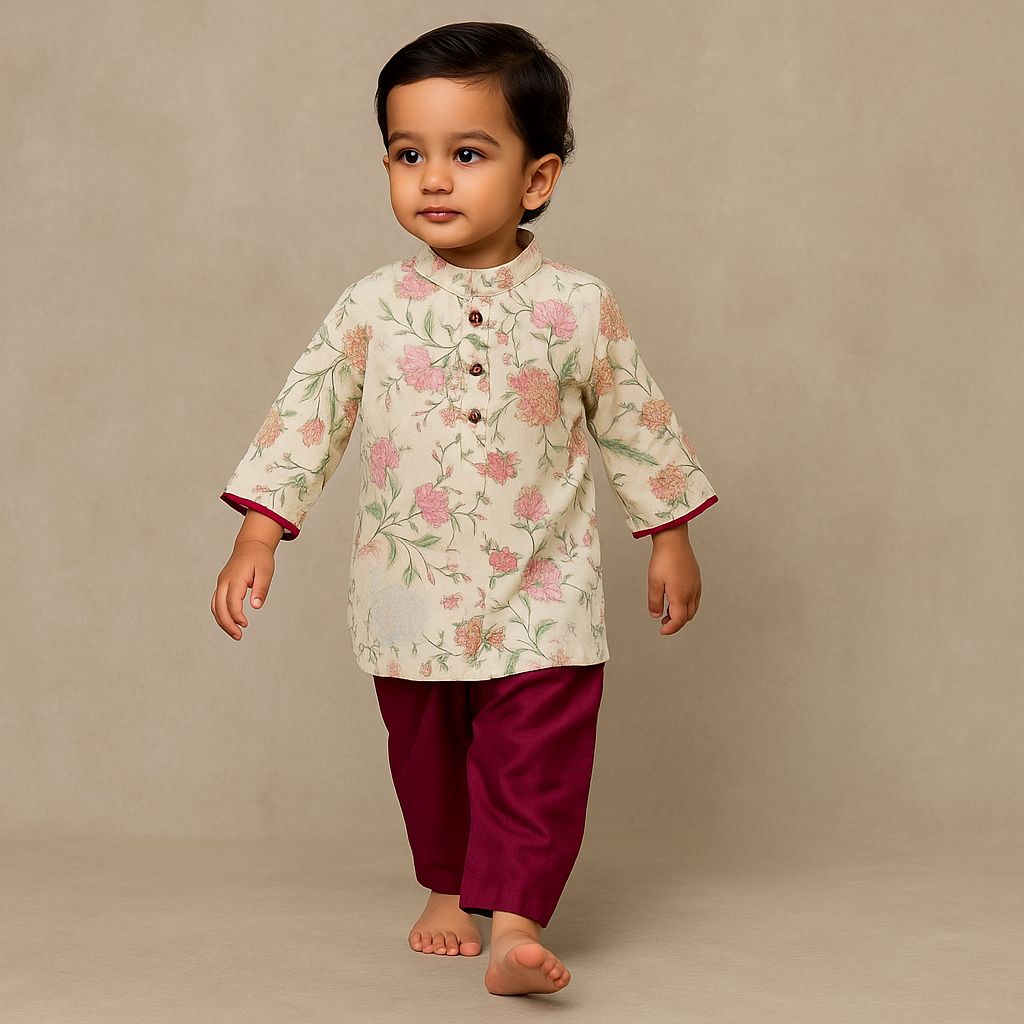 Pre Order: Janmashtami Special: Pre Order: Animal And Floral Printed Kurta And Pyjama