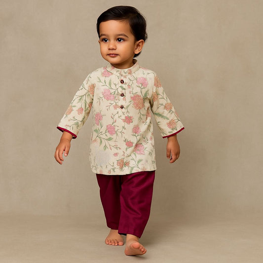 Pre Order: Janmashtami Special: Pre Order: Animal And Floral Printed Kurta And Pyjama