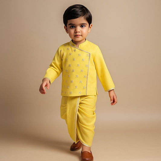 Janmashtami Special Pre Order : Embroidered Yellow Kurta And Dhoti