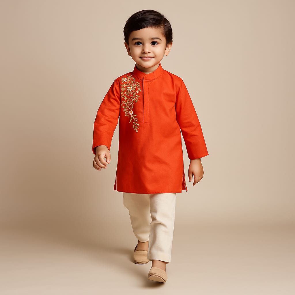 Pre Order: Orange Gota Work Kurta And Pyjama
