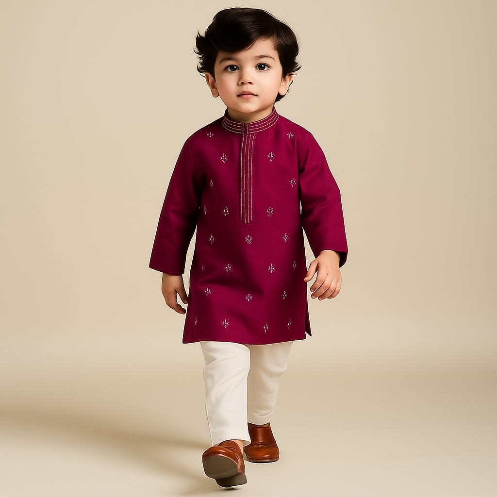 Pre Order: Faux Mirror Work Magenta Kurta And Pyjama