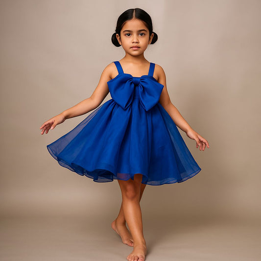 Pre Order: Oversized Bow Organza Blue Strappy Dress