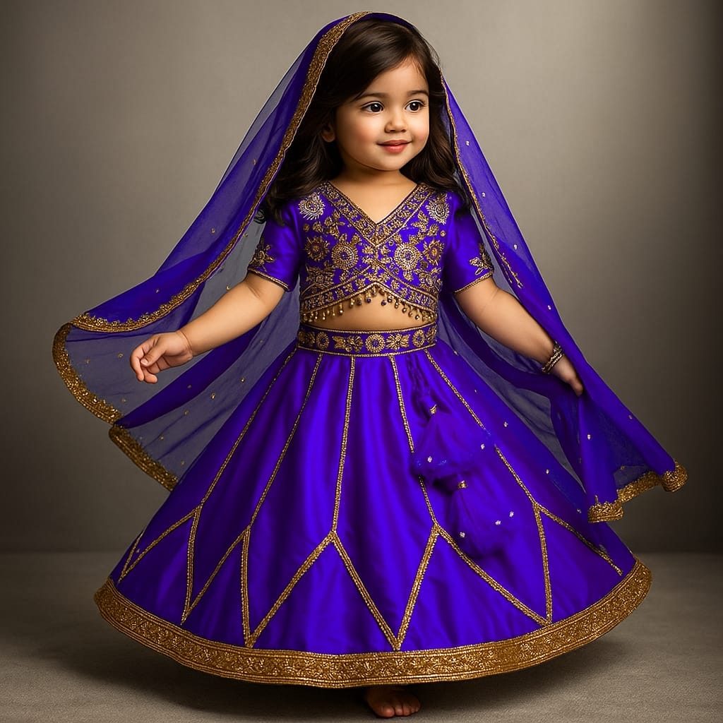 Pre Order: Floral Embroidered  Purple Top And Lenega With Matching Net Dupatta