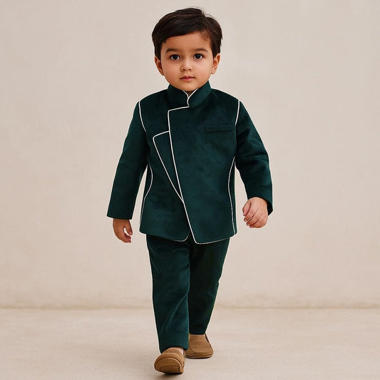 Pre Order: Rama Green Velvet Stylish Blazer