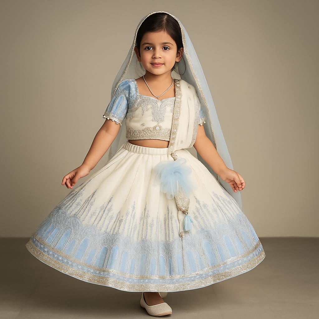 Pre Order: Embroidered Top With Lehenga And Dupatta