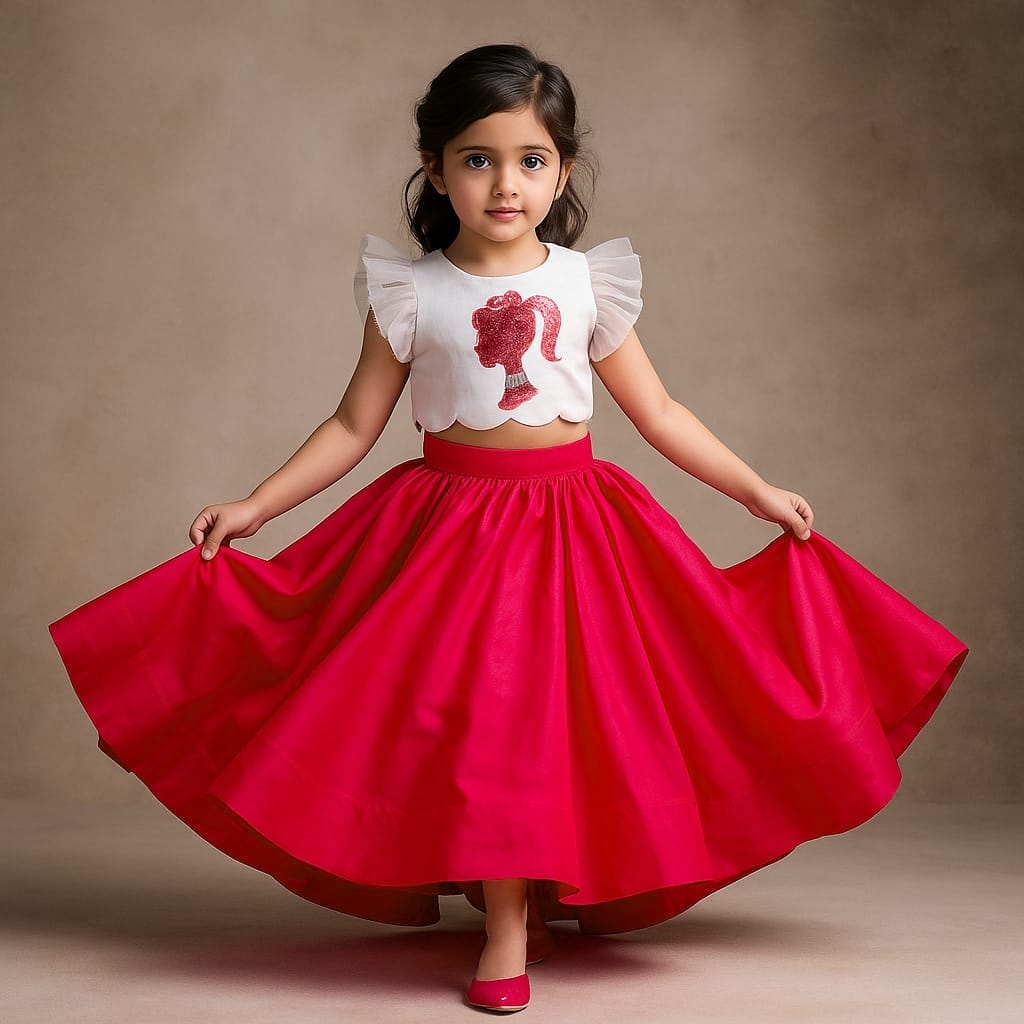 Pre Order: White And Red Embroidered Top And High Low Lehenga