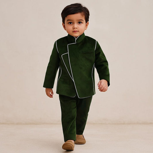 Pre Order: Olive Green Velvet Stylish Blazer