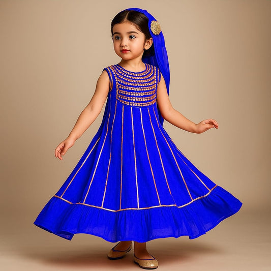 Pre Order: Elegant Shiny Blue Flared Anarkali With Matching Dupatta