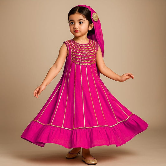 Pre Order: Elegant Shiny Pink Flared Anarkali With Matching Dupatta