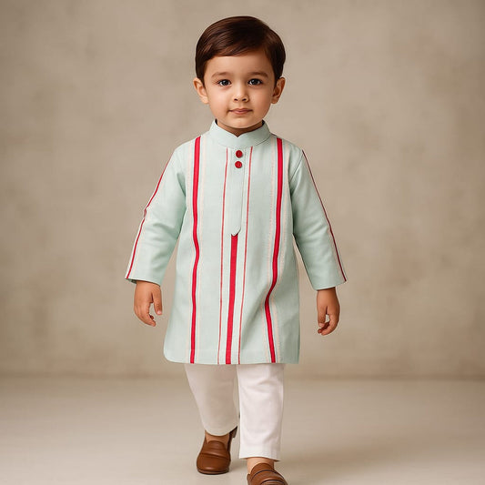 Pre Order: Ethnic Contrasting Lace Detailed Kurta With Pyjama
