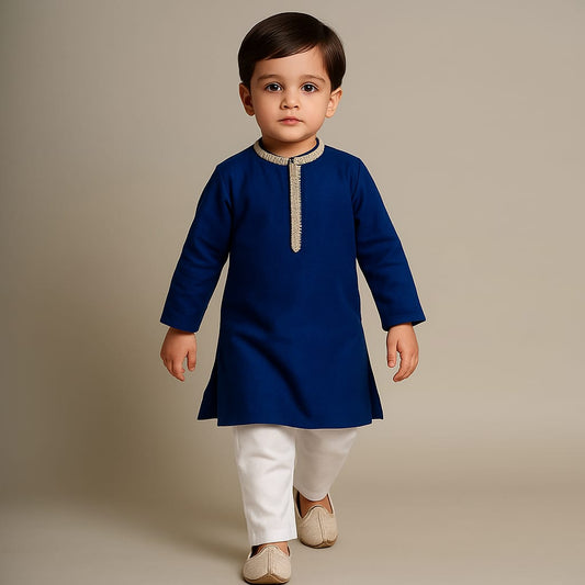 Pre Order: Sequins Embellished Lace Work Dark Blue Kurta And Pyjama