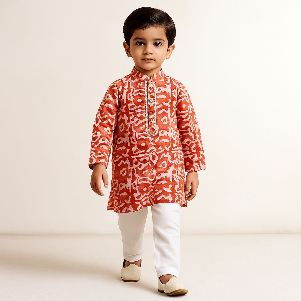 Pre Order: Ethnic Printed Lace Detailed Red Kurta With Pyjama