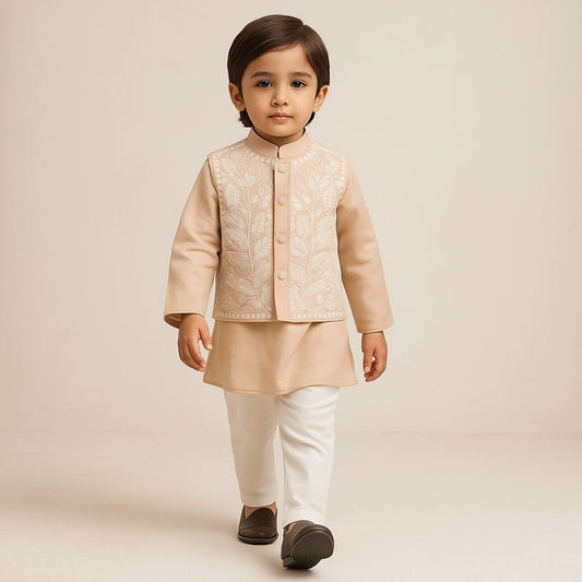Pre Order: Ethnic Kurta With Motifs Embroidered Jacket And Pyjama