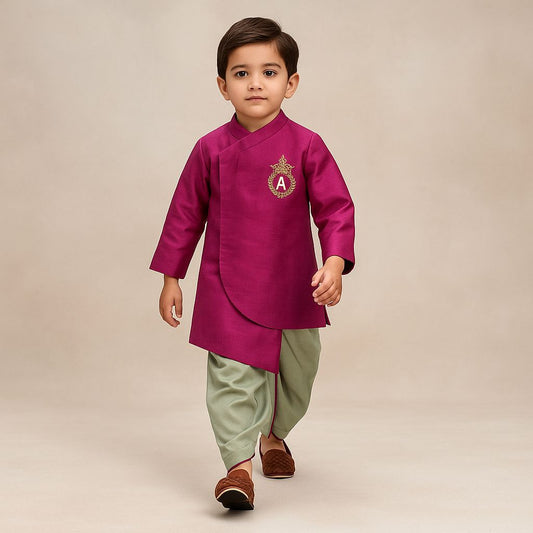 Pre Order: Magenta Asymmetric Kurta With Dhoti