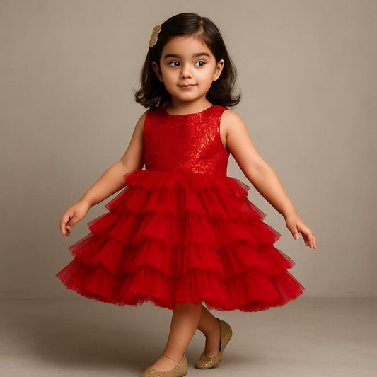 Pre Order: Sequin Work Ruffle Frills Tiered Dress