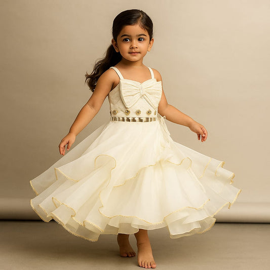 Pre Order: Cut Dana And Sequins Embroidered Off White Bowie Top With Layered Lehenga