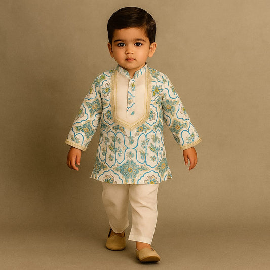 Pre Order: Multicolour Floral Printed Cotton Silk Kurta With Pyjama