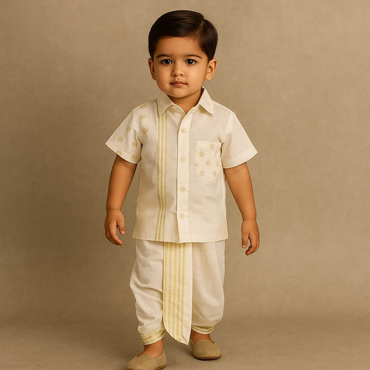 Pre Order: Exquisite Off White Shirt And Dhoti