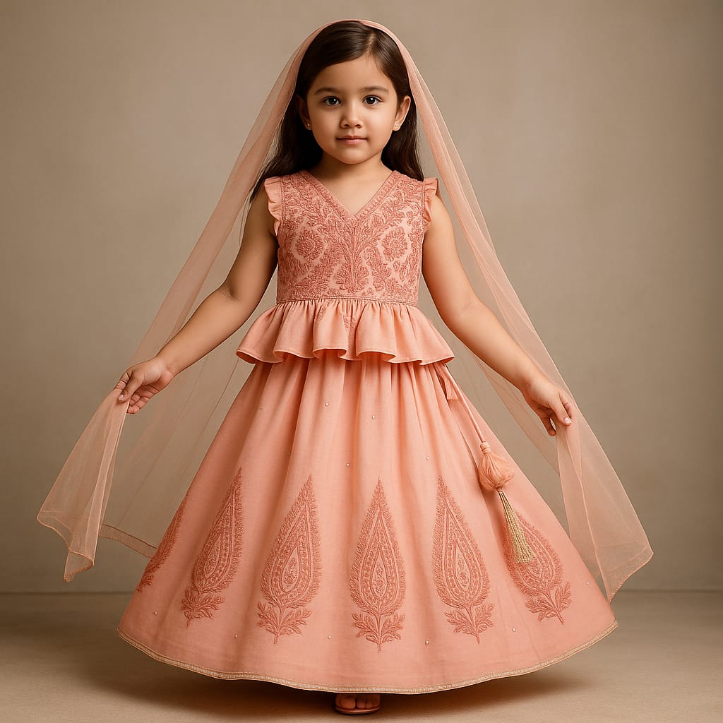 Pre Order: Faux Mirror And Thread Embroidered Top And Flared Lehenga