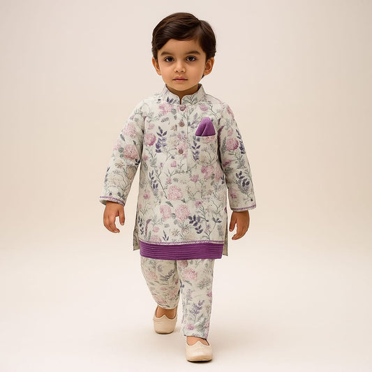 Pre Order: Pleated Front Placket Multicolour Kurta And Pyjama