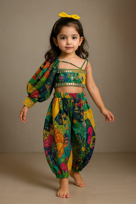 Pre Order: One Shoulder Multicolour Top And Ballon Pant