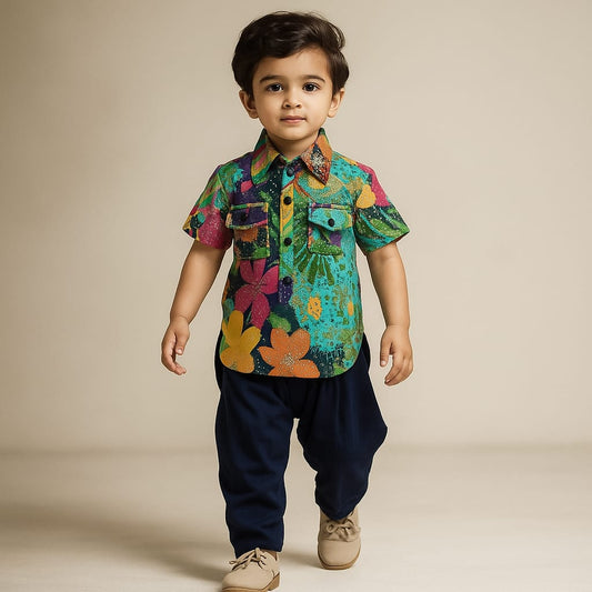 Pre Order: Multicolour Pathani Kurta And Patiala