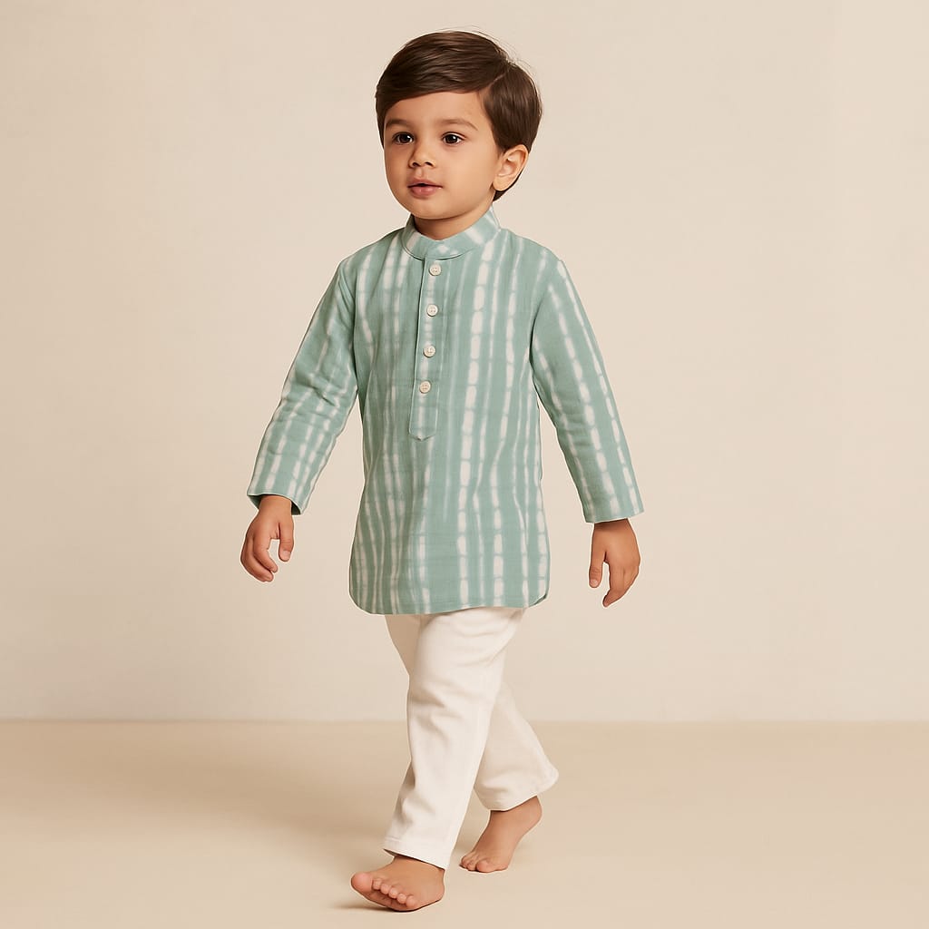 Pre Order: Shibori Printed Green Kurta With Pyjama