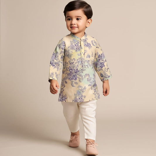 Pre Order: Floral Printed Peach Kurta And Churidar