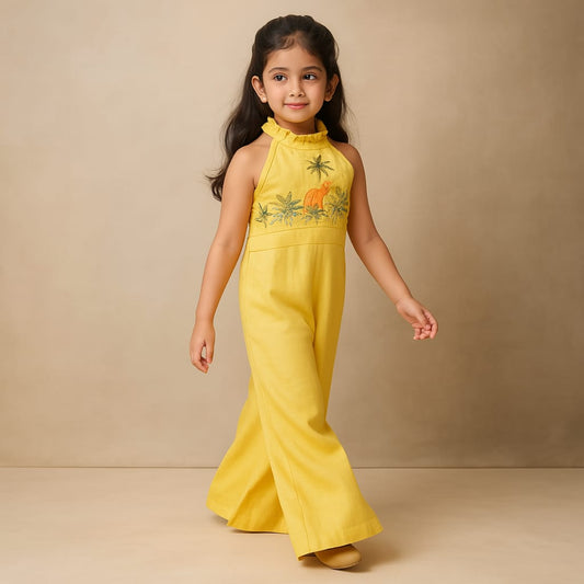 Pre Order: Embroidered Yoke Yellow Jumpsuit