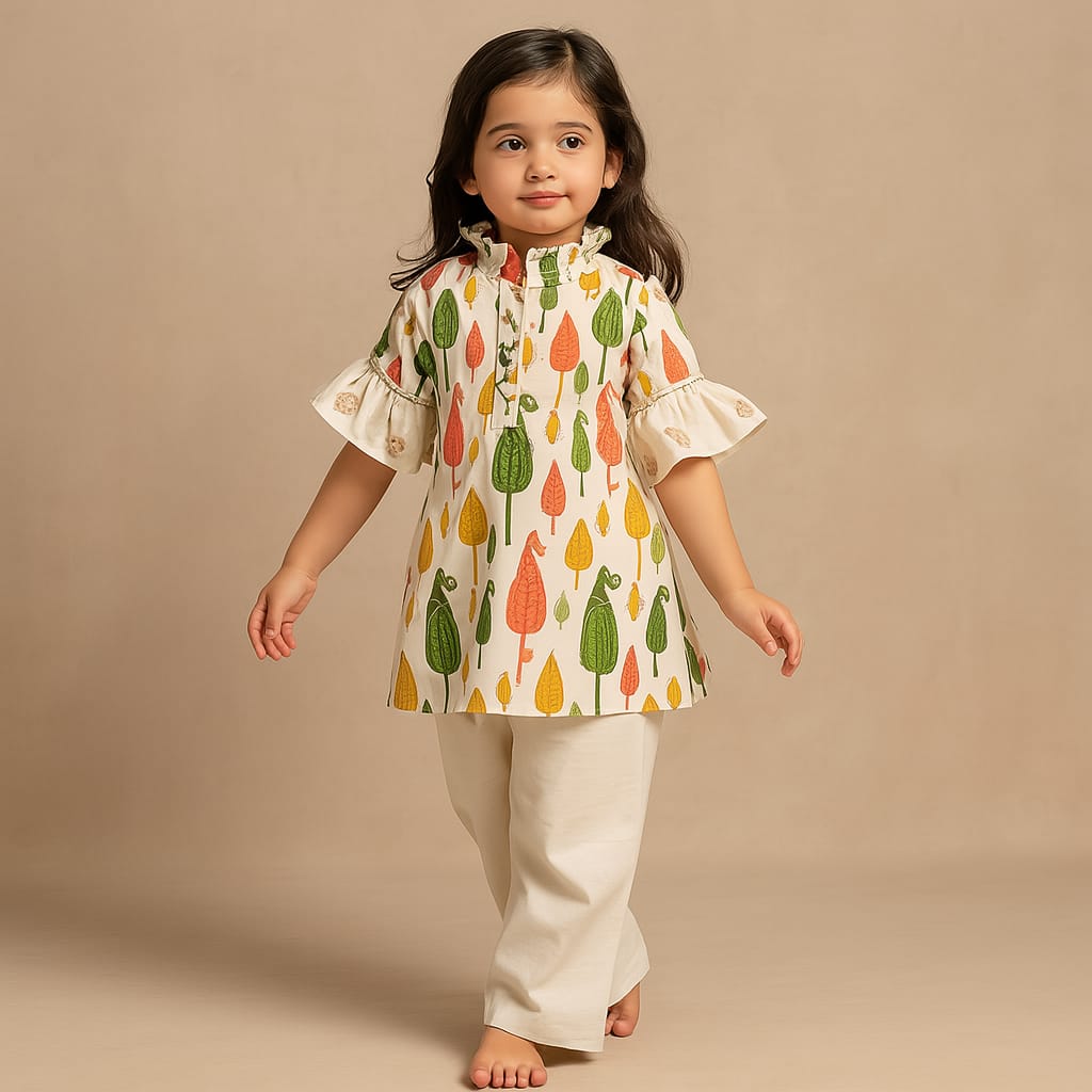Pre Order: Multicolour Printed Kurti With Stylish Hem Pant