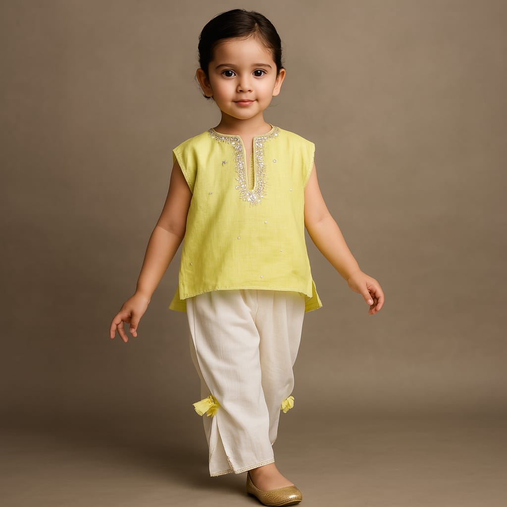 Pre Order: Yellow Kaftan Top And Patiala