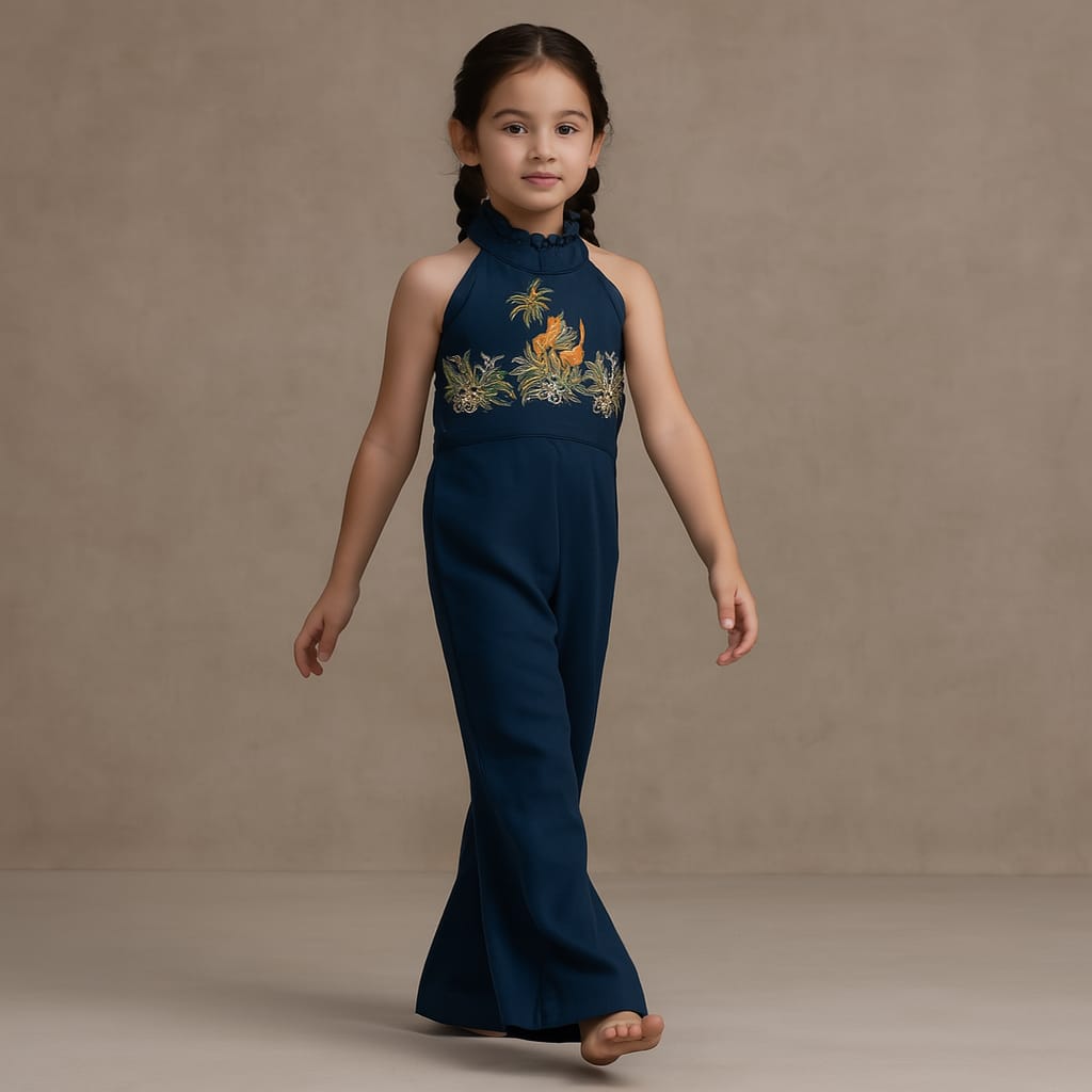 Pre Order: Blue Embroidered Yoke Jumpsuit